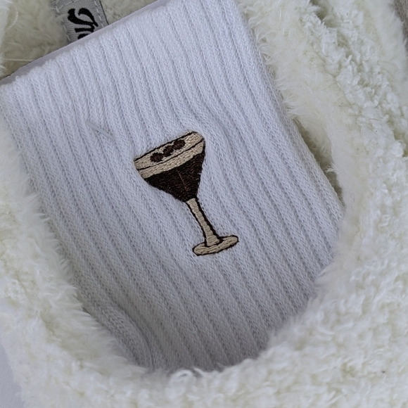 Espresso Martini Slipper Embroider Sherpa  Memory Foam Slip On Ivory M (7/8) NWT - Picture 4 of 14